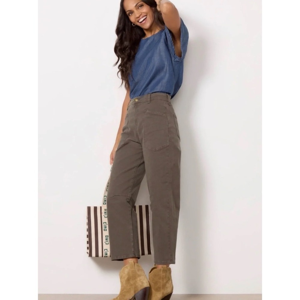 Evereve Emerson Barrel Pants 28 Forest Green High Rise Cropped Utility Stretch